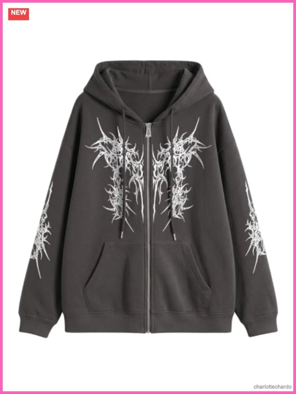 Fkatuzi Y2k Zip Up Hoodie Women Gothic Emo Grunge Goth Graphic Streetwear Baggy